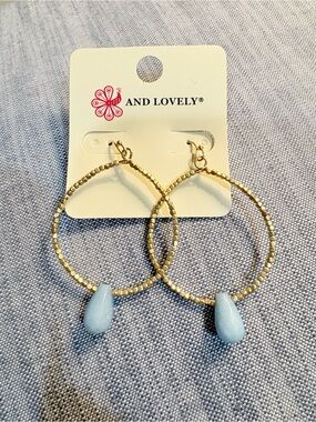 And Lovely Gold Hoop Earrings with Light Blue Teardrop